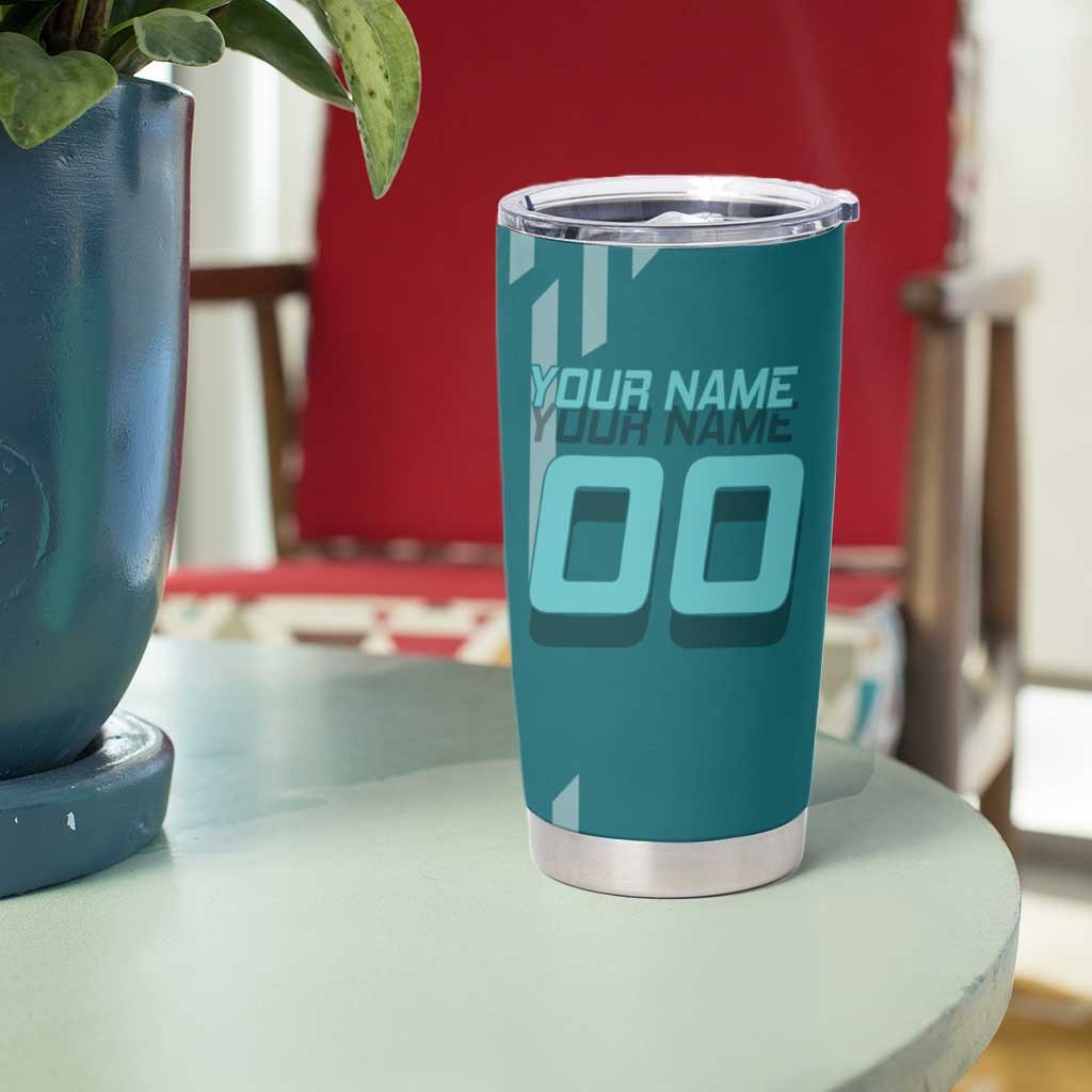 Personalized Tokito Muichiro Demon Slayer Badminton Tumbler Cup with Racket Action Pose and Teal Black Graphic Design - The Mazicc