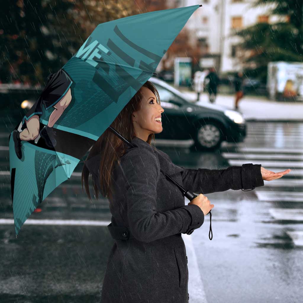 Personalized Tokito Muichiro Demon Slayer Badminton Umbrella with Racket Action Pose and Teal Black Graphic Design - The Mazicc