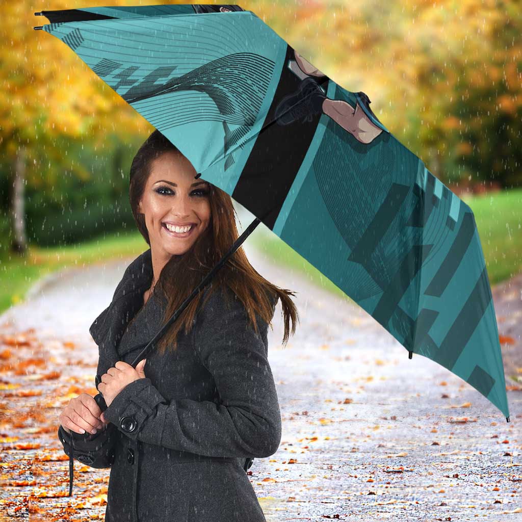 Personalized Tokito Muichiro Demon Slayer Badminton Umbrella with Racket Action Pose and Teal Black Graphic Design - The Mazicc