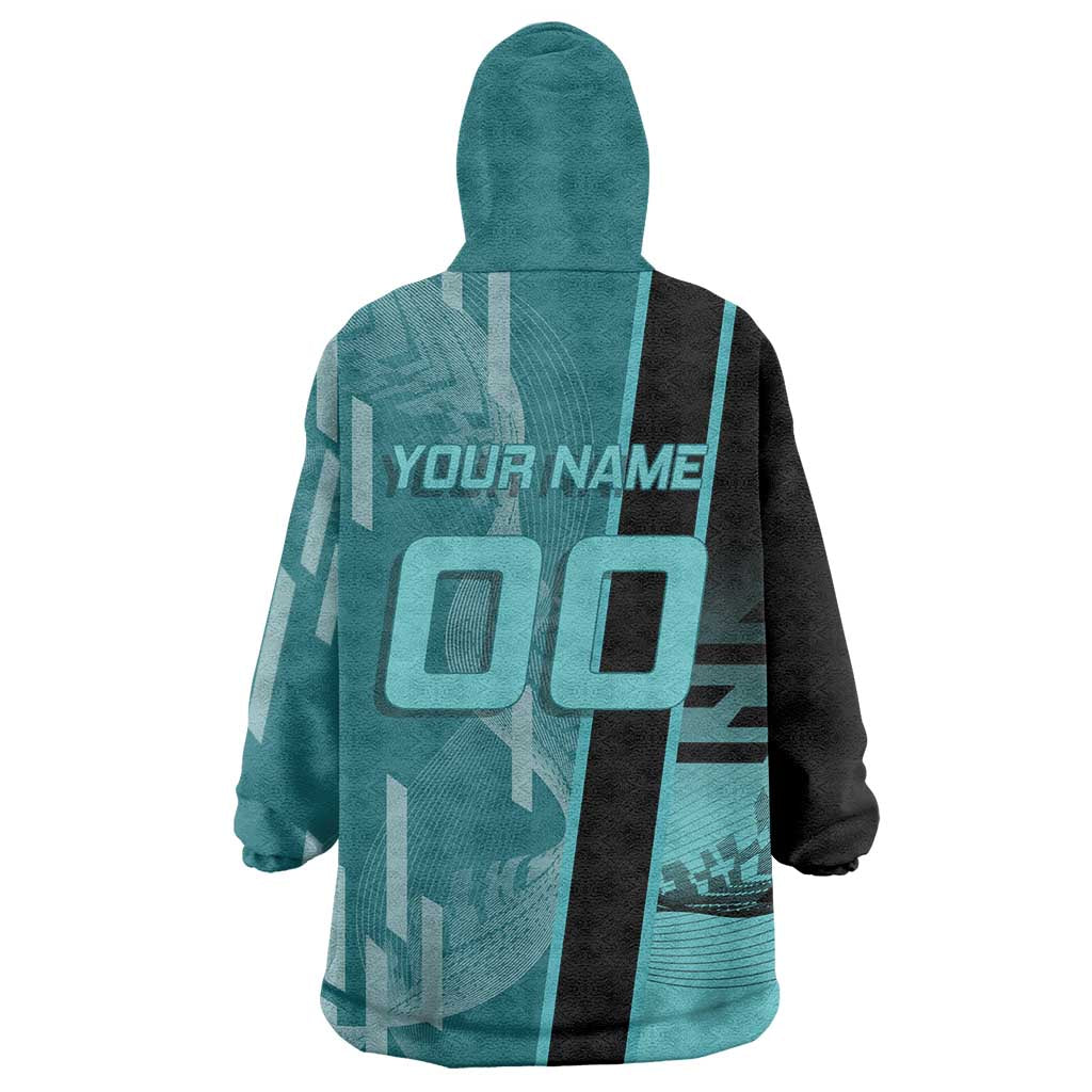 Personalized Tokito Muichiro Demon Slayer Badminton Wearable Blanket Hoodie with Racket Action Pose and Teal Black Graphic Design - The Mazicc