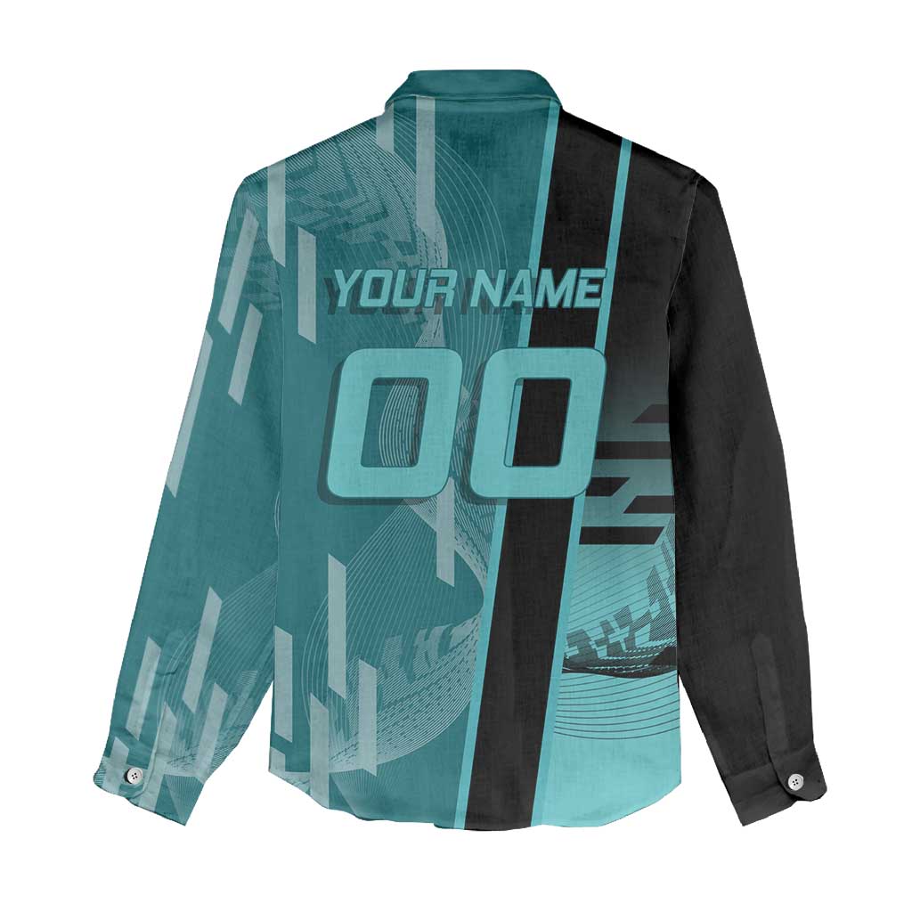 Personalized Tokito Muichiro Demon Slayer Badminton Women Casual Shirt with Racket Action Pose and Teal Black Graphic Design - The Mazicc
