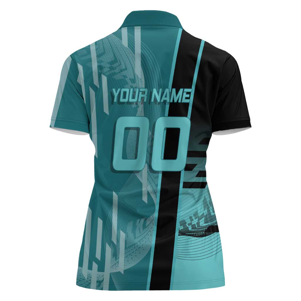Personalized Tokito Muichiro Demon Slayer Badminton Women Polo Shirt with Racket Action Pose and Teal Black Graphic Design - The Mazicc