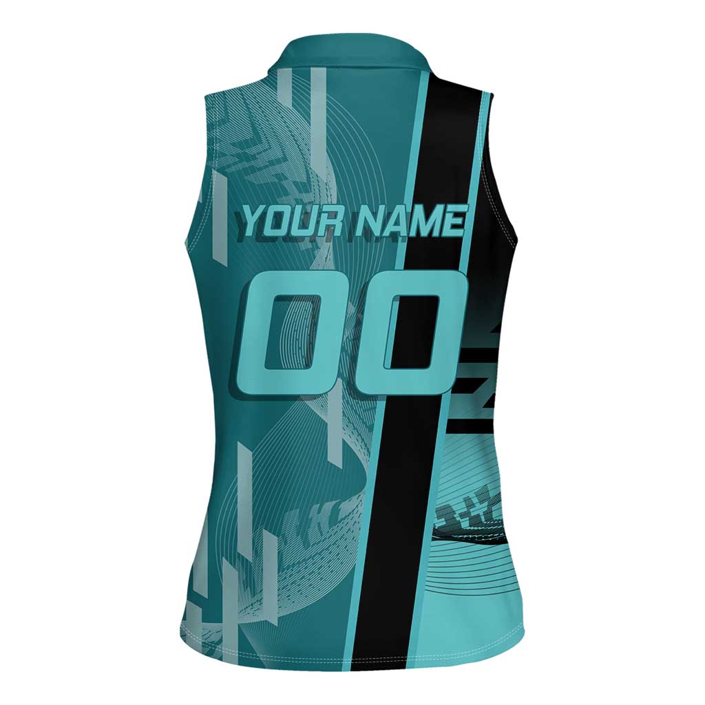 Personalized Tokito Muichiro Demon Slayer Badminton Women Sleeveless Polo Shirt with Racket Action Pose and Teal Black Graphic Design - The Mazicc
