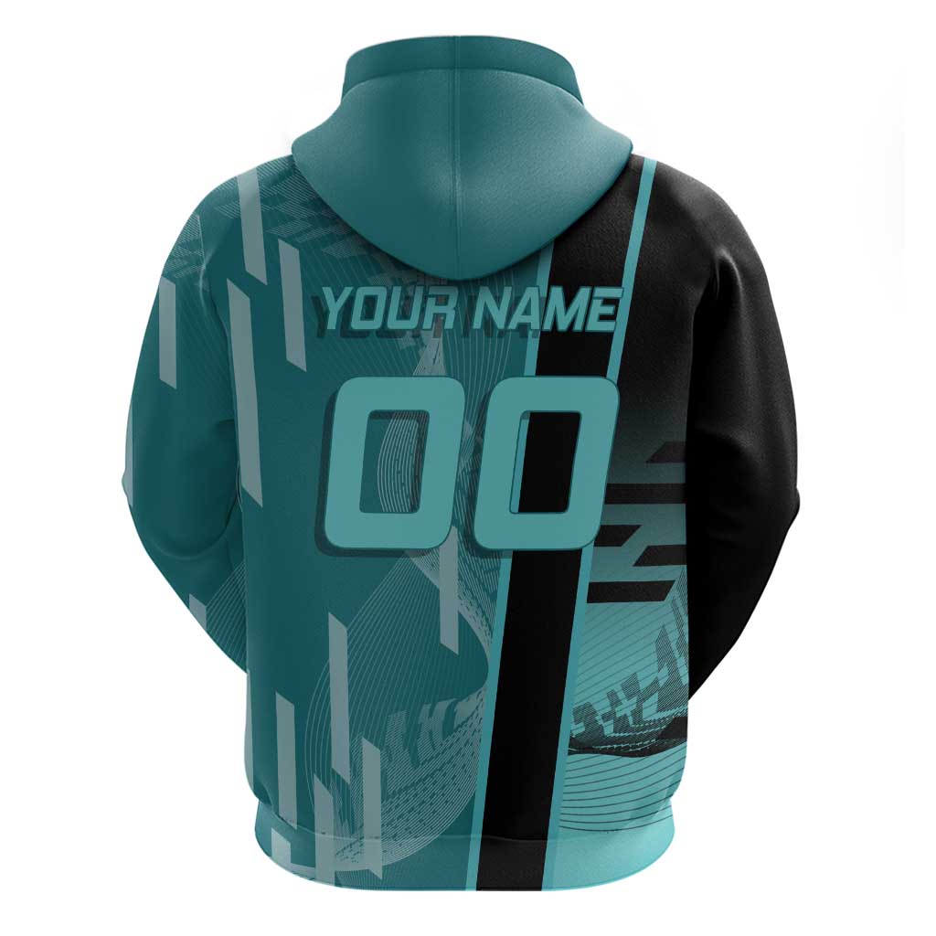 Personalized Tokito Muichiro Demon Slayer Badminton Zip Hoodie with Racket Action Pose and Teal Black Graphic Design - The Mazicc