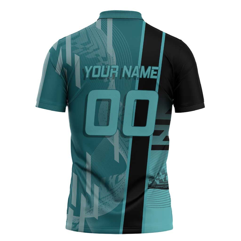 Personalized Tokito Muichiro Demon Slayer Badminton Zipper Polo Shirt with Racket Action Pose and Teal Black Graphic Design - The Mazicc