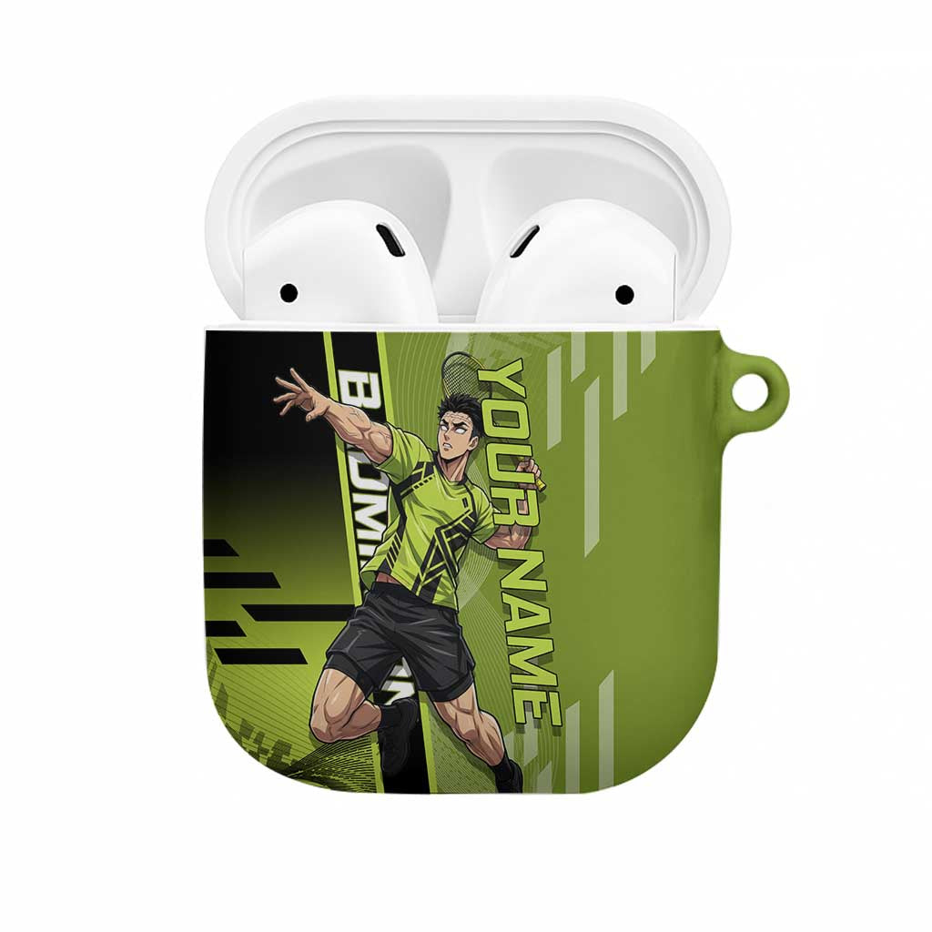 Personalized Gyomei Himejima Demon Slayer Badminton AirPods Case with Racket Action Pose and Green Black Graphic Design - The Mazicc