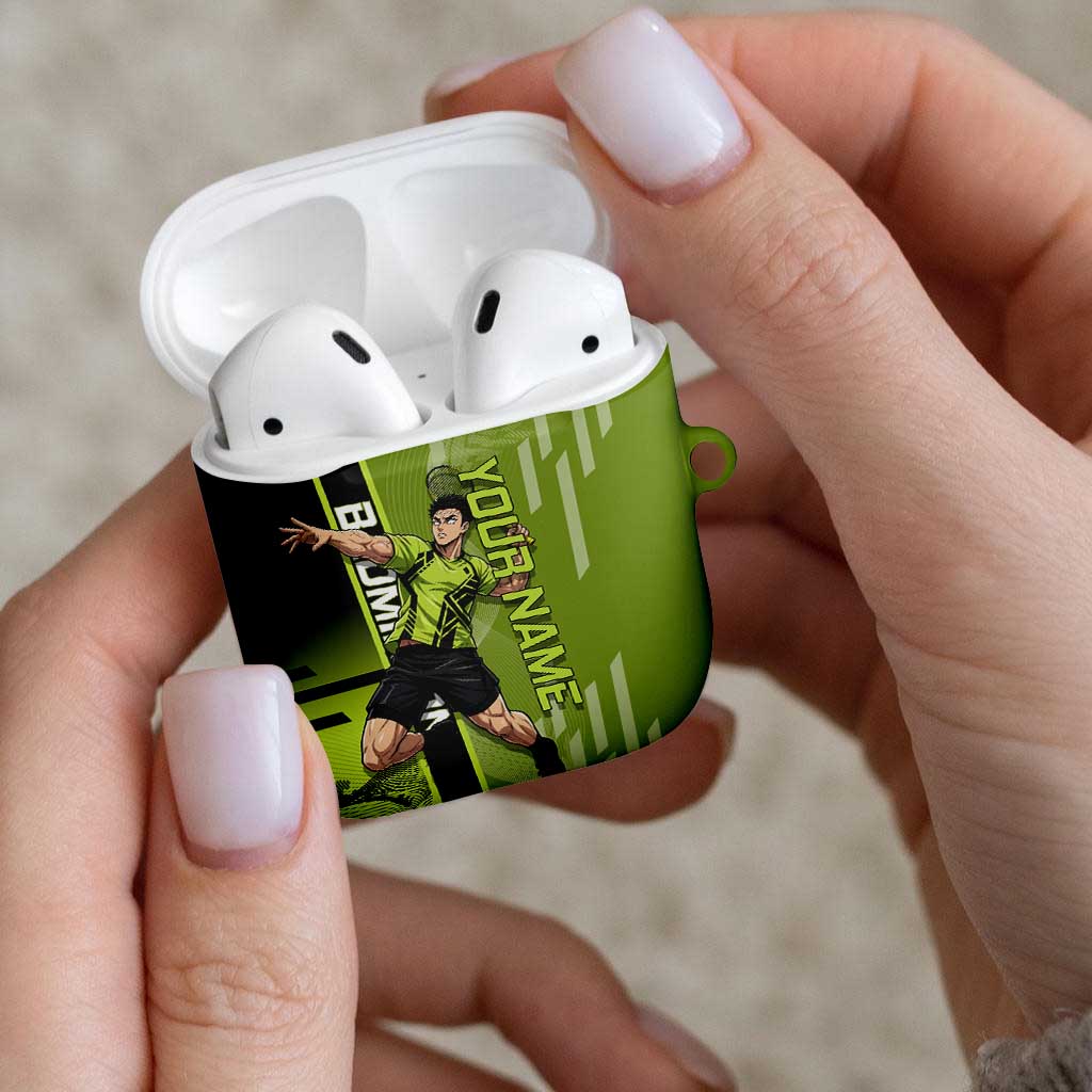 Personalized Gyomei Himejima Demon Slayer Badminton AirPods Case with Racket Action Pose and Green Black Graphic Design - The Mazicc