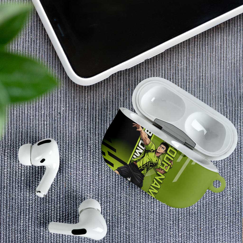 Personalized Gyomei Himejima Demon Slayer Badminton AirPods Case with Racket Action Pose and Green Black Graphic Design - The Mazicc
