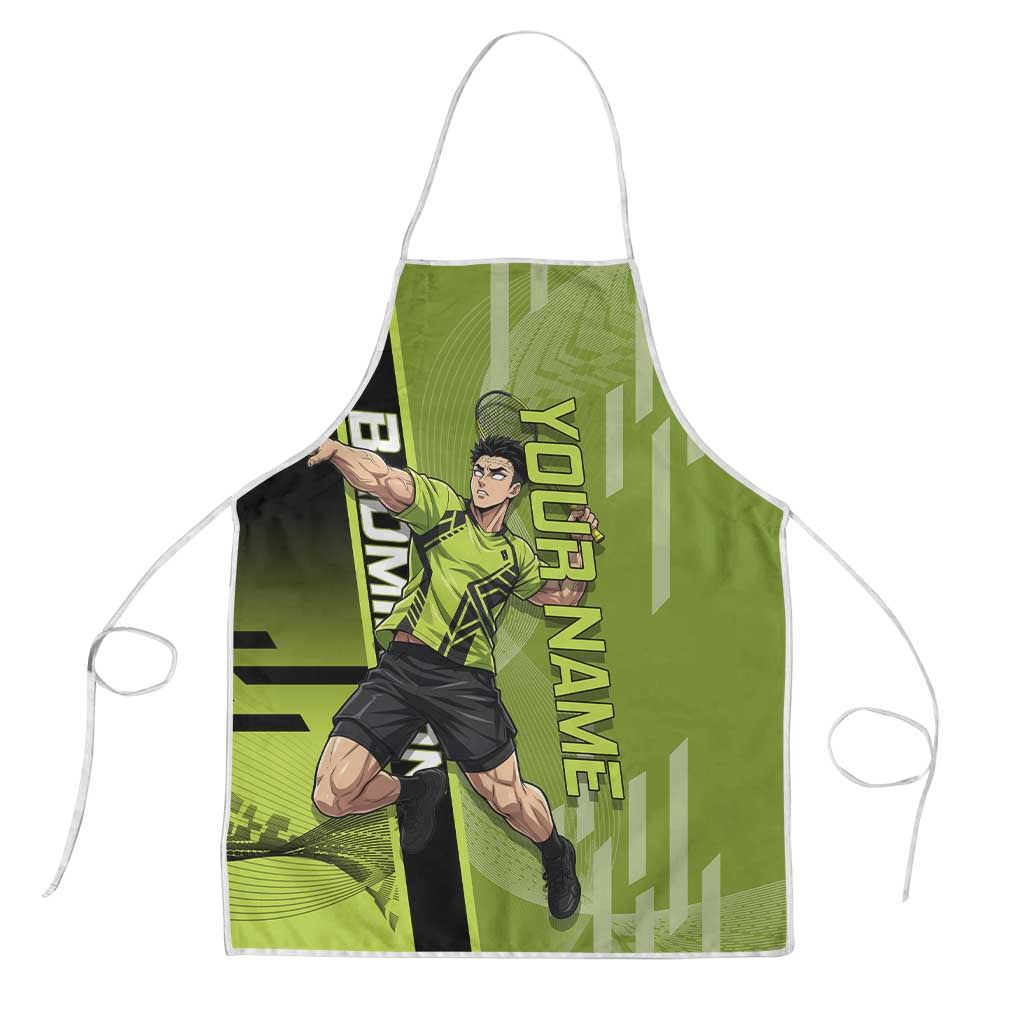 Personalized Gyomei Himejima Demon Slayer Badminton Apron with Racket Action Pose and Green Black Graphic Design - The Mazicc