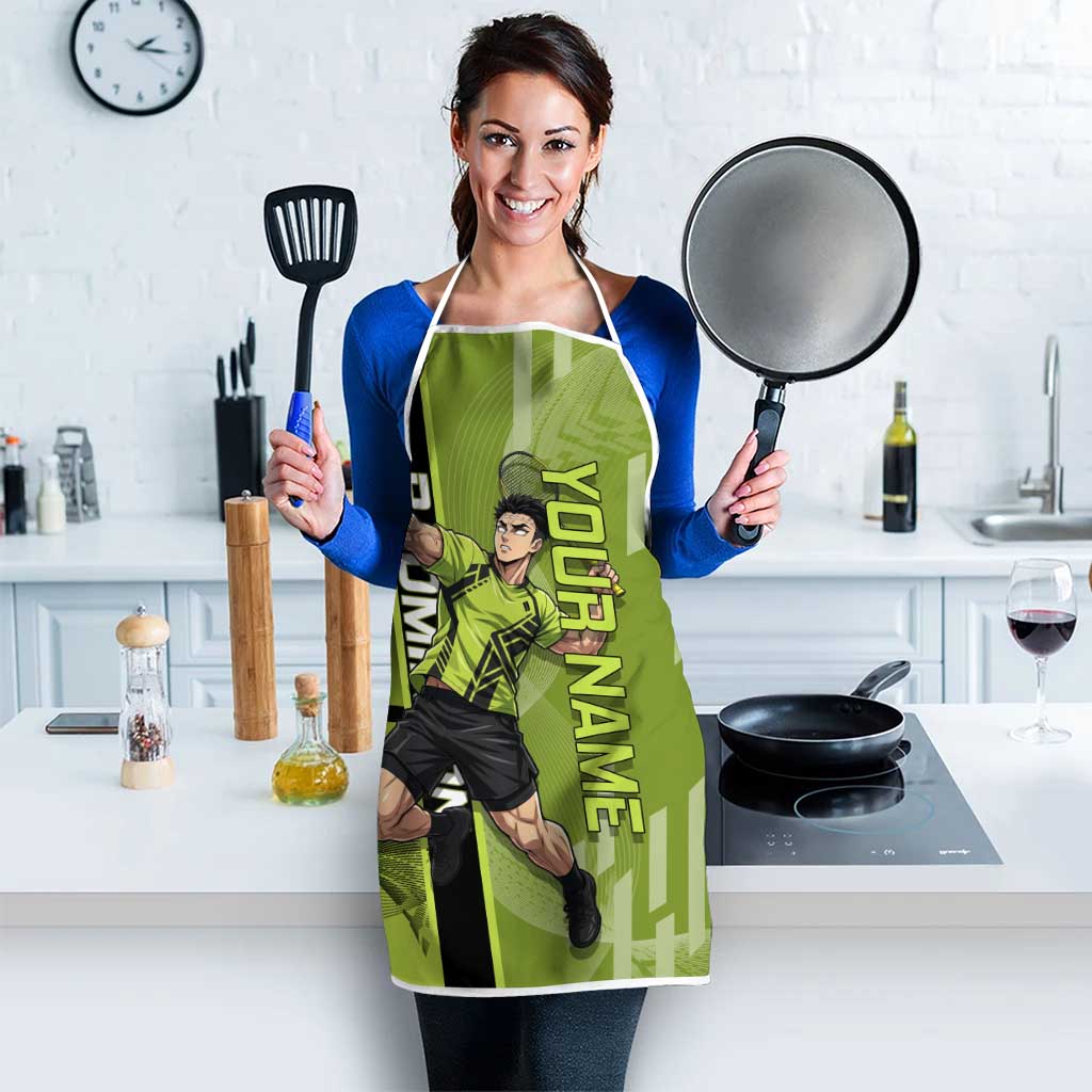 Personalized Gyomei Himejima Demon Slayer Badminton Apron with Racket Action Pose and Green Black Graphic Design - The Mazicc