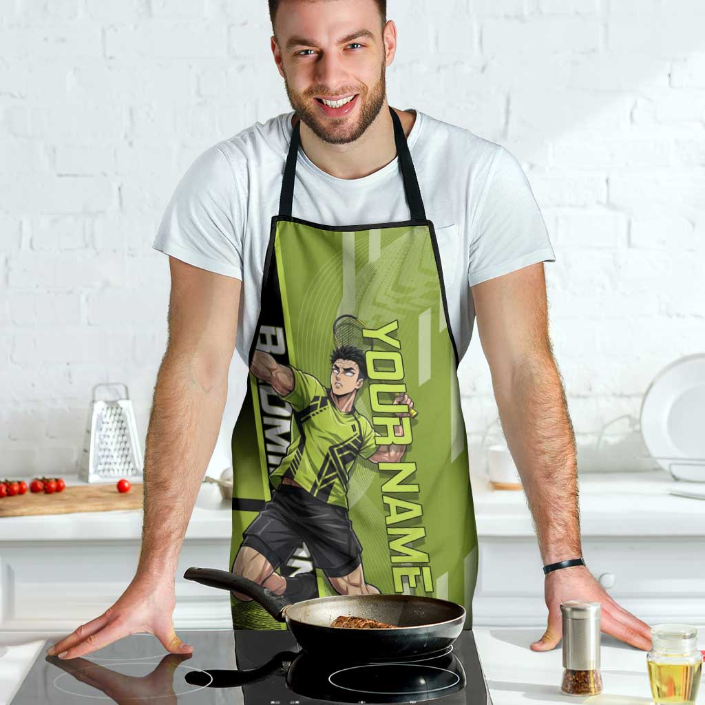 Personalized Gyomei Himejima Demon Slayer Badminton Apron with Racket Action Pose and Green Black Graphic Design - The Mazicc