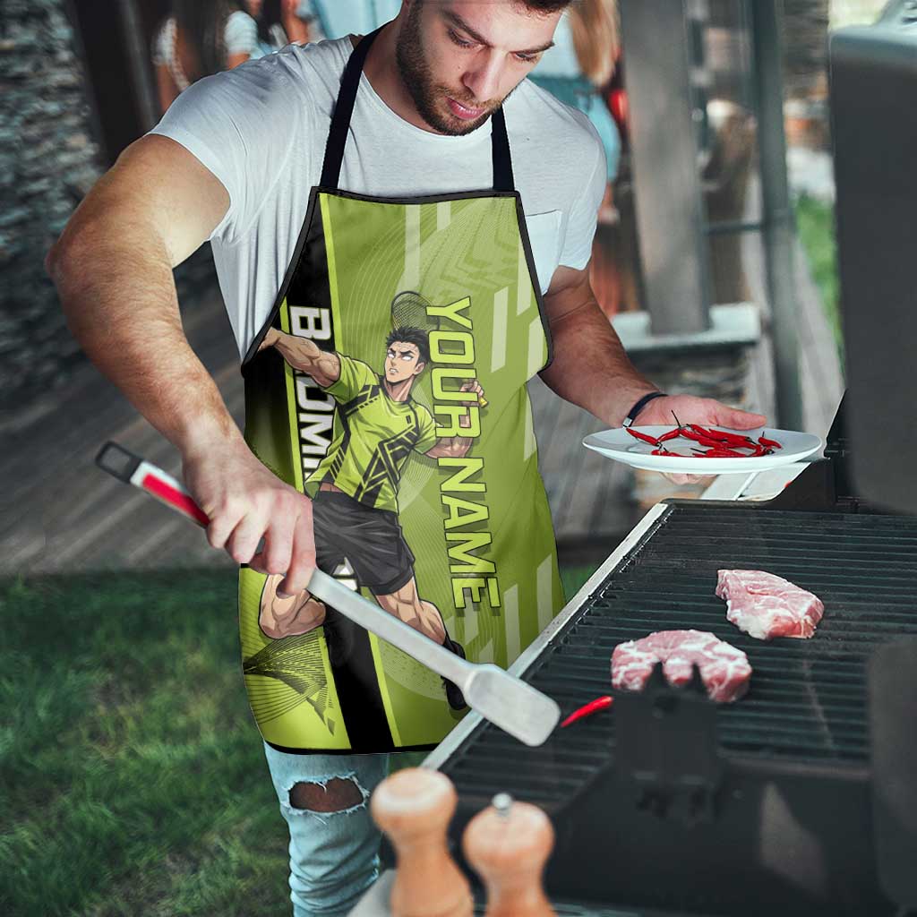 Personalized Gyomei Himejima Demon Slayer Badminton Apron with Racket Action Pose and Green Black Graphic Design - The Mazicc