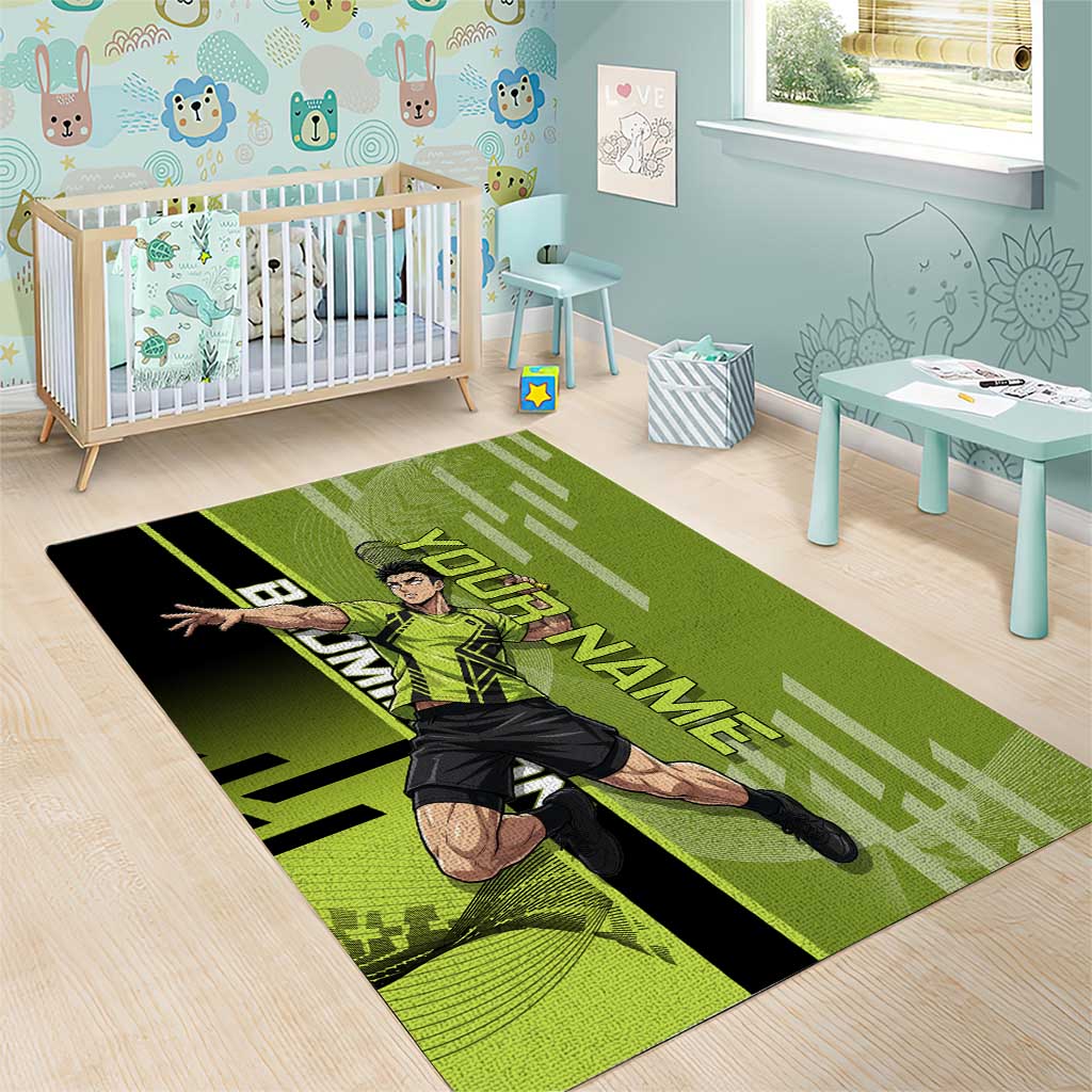 Personalized Gyomei Himejima Demon Slayer Badminton Area Rug with Racket Action Pose and Green Black Graphic Design - The Mazicc