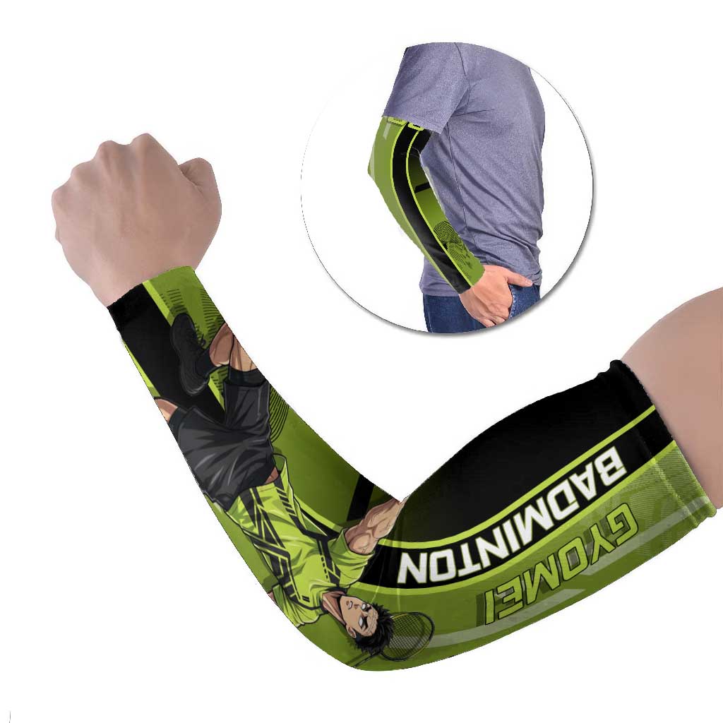 Personalized Gyomei Himejima Demon Slayer Badminton Arm Sleeves with Racket Action Pose and Green Black Graphic Design - The Mazicc