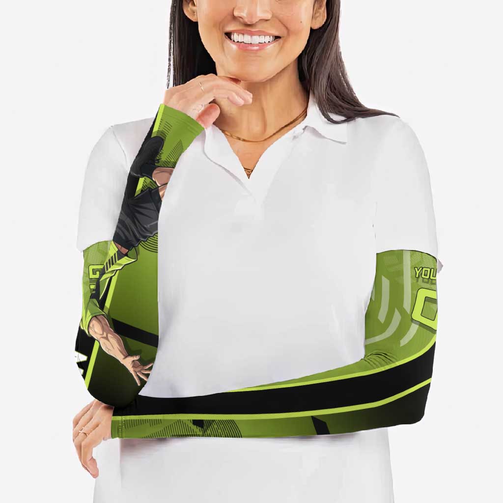 Personalized Gyomei Himejima Demon Slayer Badminton Arm Sleeves with Racket Action Pose and Green Black Graphic Design - The Mazicc