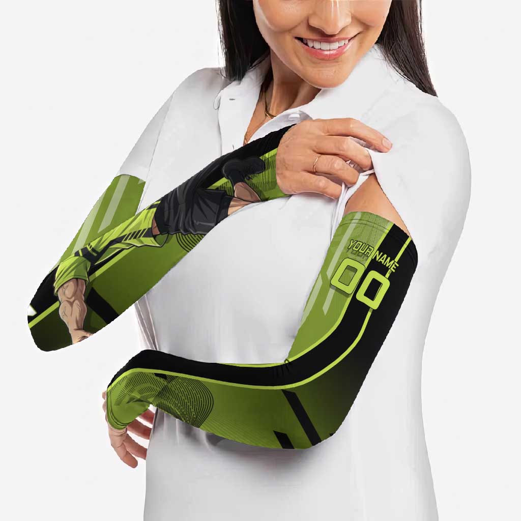 Personalized Gyomei Himejima Demon Slayer Badminton Arm Sleeves with Racket Action Pose and Green Black Graphic Design - The Mazicc