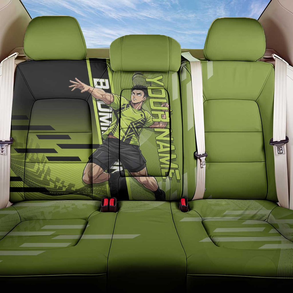 Personalized Gyomei Himejima Demon Slayer Badminton Back Car Seat Cover with Racket Action Pose and Green Black Graphic Design - The Mazicc