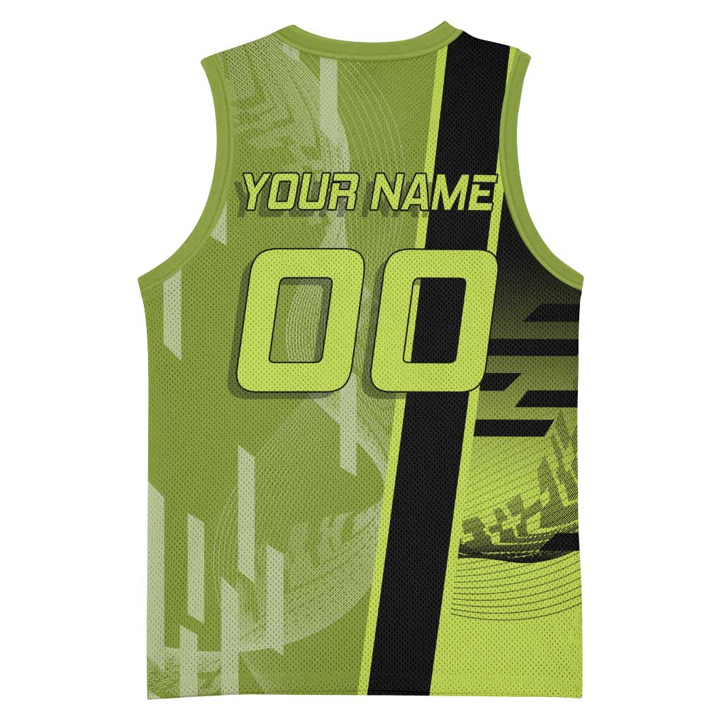 Personalized Gyomei Himejima Demon Slayer Badminton Basketball Jersey with Racket Action Pose and Green Black Graphic Design - The Mazicc