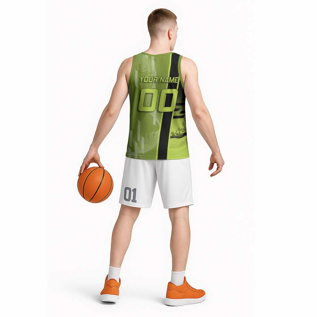 Personalized Gyomei Himejima Demon Slayer Badminton Basketball Jersey with Racket Action Pose and Green Black Graphic Design - The Mazicc