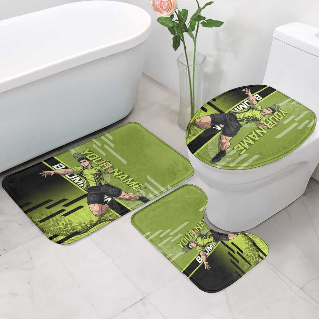Personalized Gyomei Himejima Demon Slayer Badminton Bathroom Set with Racket Action Pose and Green Black Graphic Design - The Mazicc