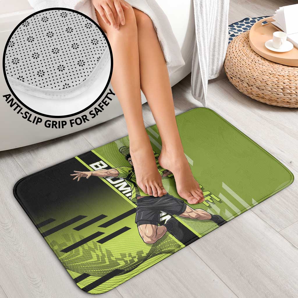 Personalized Gyomei Himejima Demon Slayer Badminton Bathroom Set with Racket Action Pose and Green Black Graphic Design - The Mazicc