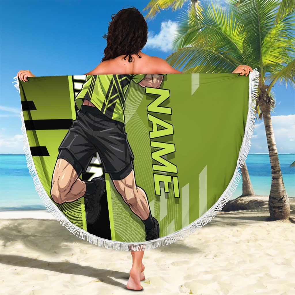 Personalized Gyomei Himejima Demon Slayer Badminton Beach Blanket with Racket Action Pose and Green Black Graphic Design - The Mazicc