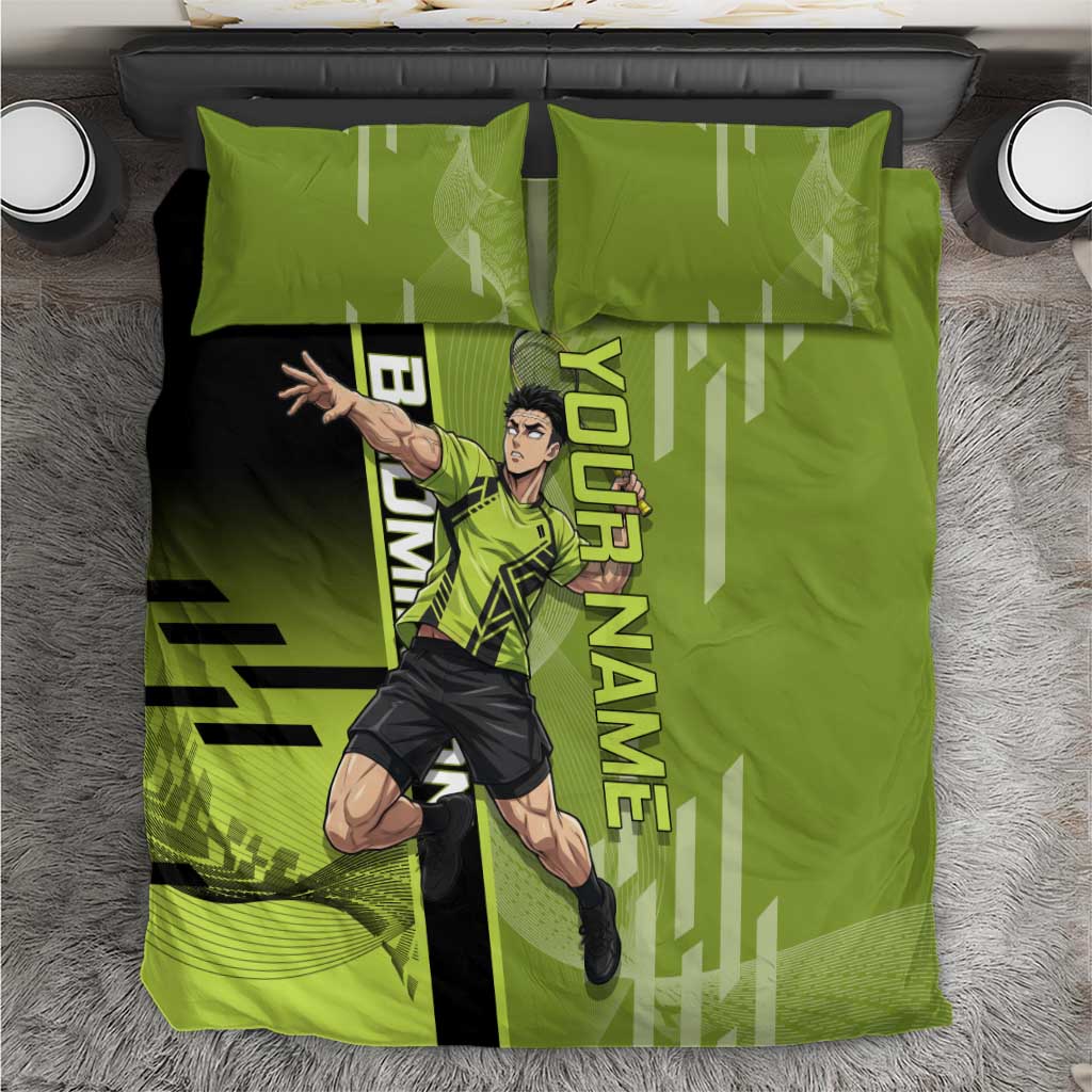 Personalized Gyomei Himejima Demon Slayer Badminton Bedding Set with Racket Action Pose and Green Black Graphic Design - The Mazicc