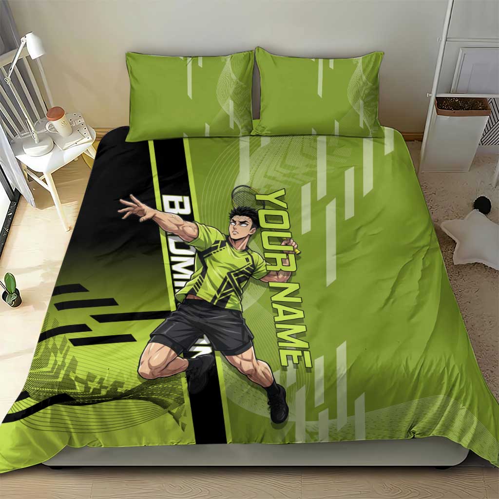 Personalized Gyomei Himejima Demon Slayer Badminton Bedding Set with Racket Action Pose and Green Black Graphic Design - The Mazicc
