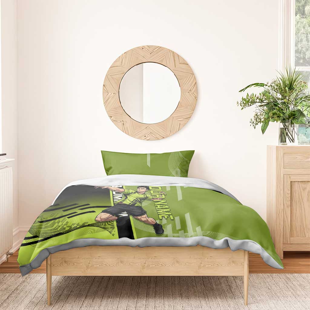 Personalized Gyomei Himejima Demon Slayer Badminton Bedding Set with Racket Action Pose and Green Black Graphic Design - The Mazicc