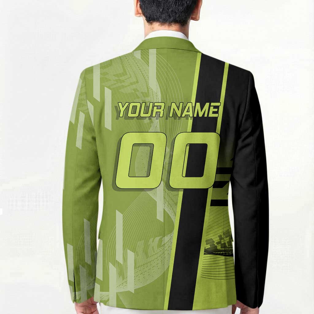 Personalized Gyomei Himejima Demon Slayer Badminton Blazer with Racket Action Pose and Green Black Graphic Design - The Mazicc