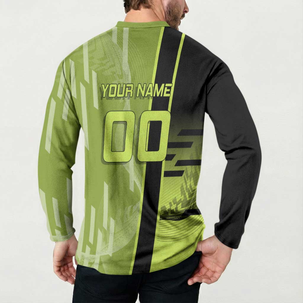 Personalized Gyomei Himejima Demon Slayer Badminton Button Sweatshirt with Racket Action Pose and Green Black Graphic Design - The Mazicc