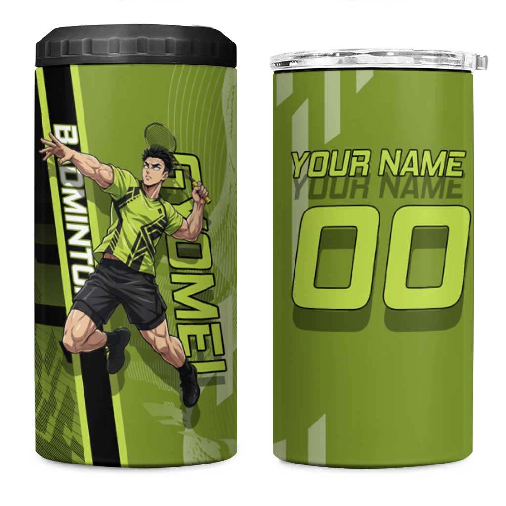 Personalized Gyomei Himejima Demon Slayer Badminton 4 in 1 Can Cooler Tumbler with Racket Action Pose and Green Black Graphic Design - The Mazicc