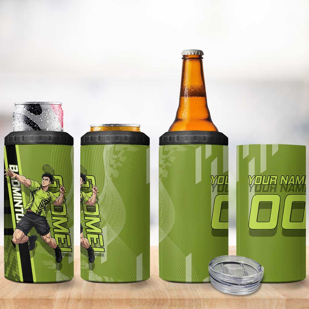 Personalized Gyomei Himejima Demon Slayer Badminton 4 in 1 Can Cooler Tumbler with Racket Action Pose and Green Black Graphic Design - The Mazicc