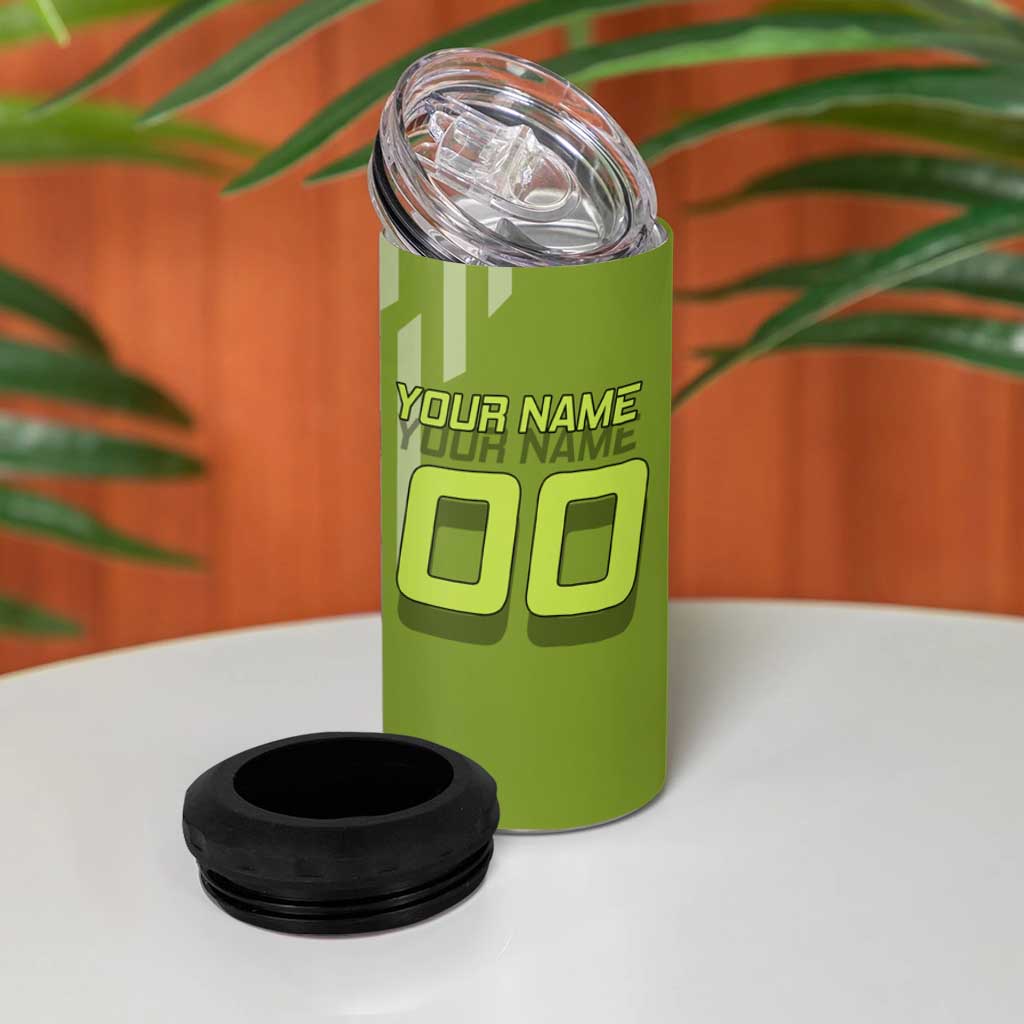 Personalized Gyomei Himejima Demon Slayer Badminton 4 in 1 Can Cooler Tumbler with Racket Action Pose and Green Black Graphic Design - The Mazicc