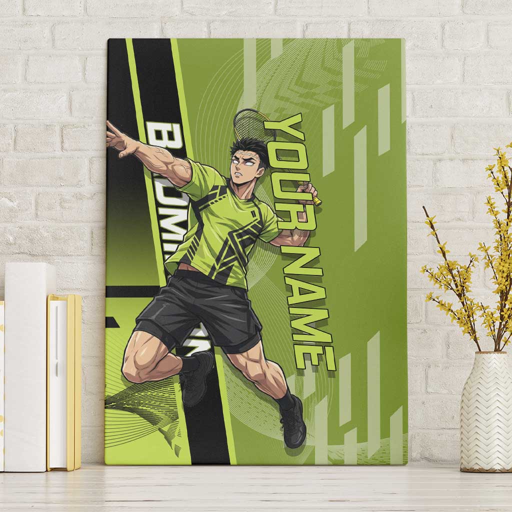 Personalized Gyomei Himejima Demon Slayer Badminton Canvas Wall Art with Racket Action Pose and Green Black Graphic Design - The Mazicc