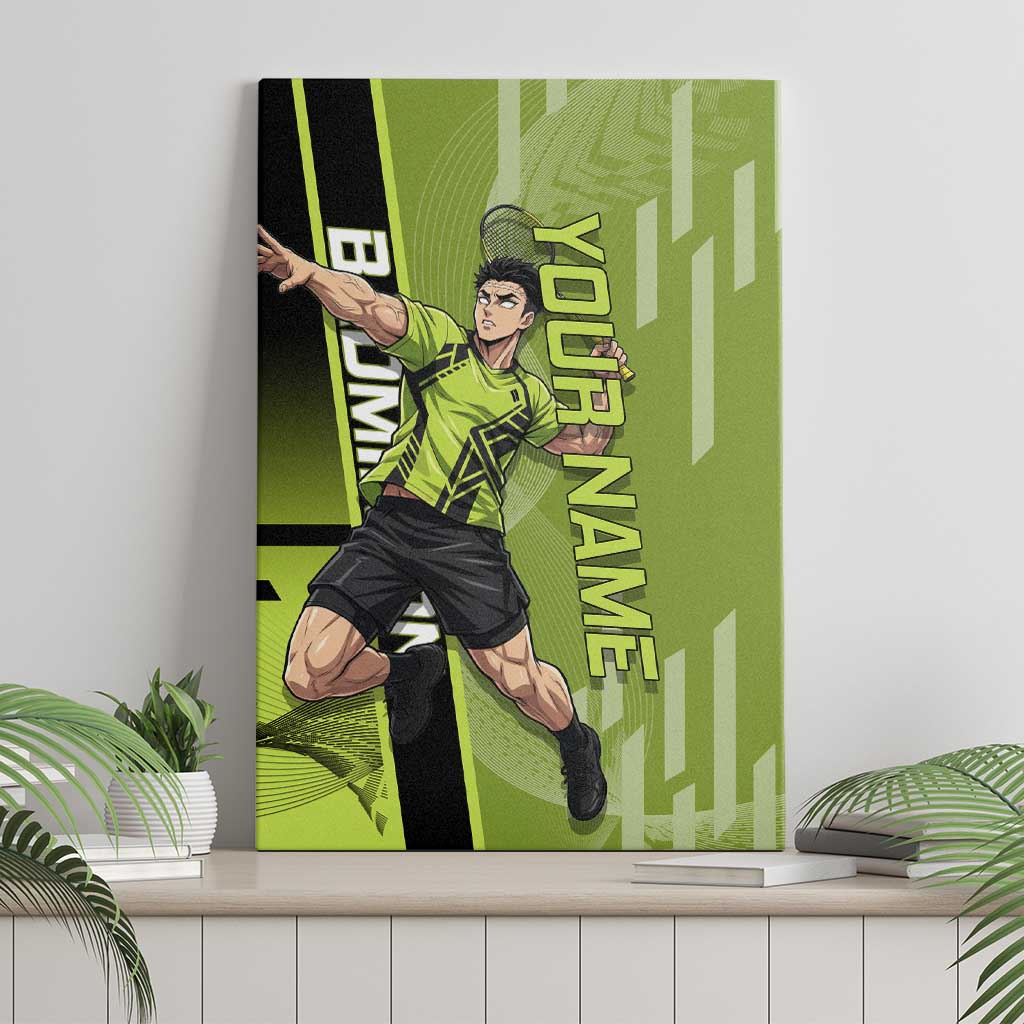 Personalized Gyomei Himejima Demon Slayer Badminton Canvas Wall Art with Racket Action Pose and Green Black Graphic Design - The Mazicc