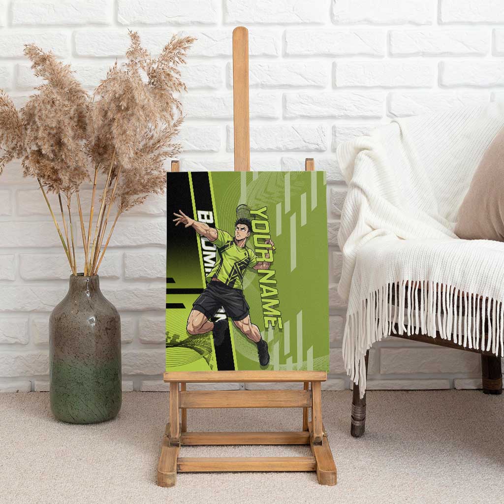 Personalized Gyomei Himejima Demon Slayer Badminton Canvas Wall Art with Racket Action Pose and Green Black Graphic Design - The Mazicc