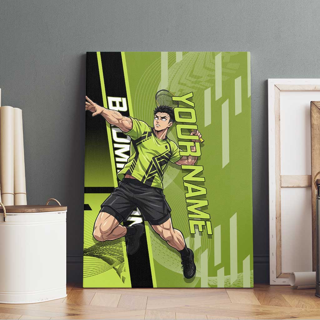 Personalized Gyomei Himejima Demon Slayer Badminton Canvas Wall Art with Racket Action Pose and Green Black Graphic Design - The Mazicc