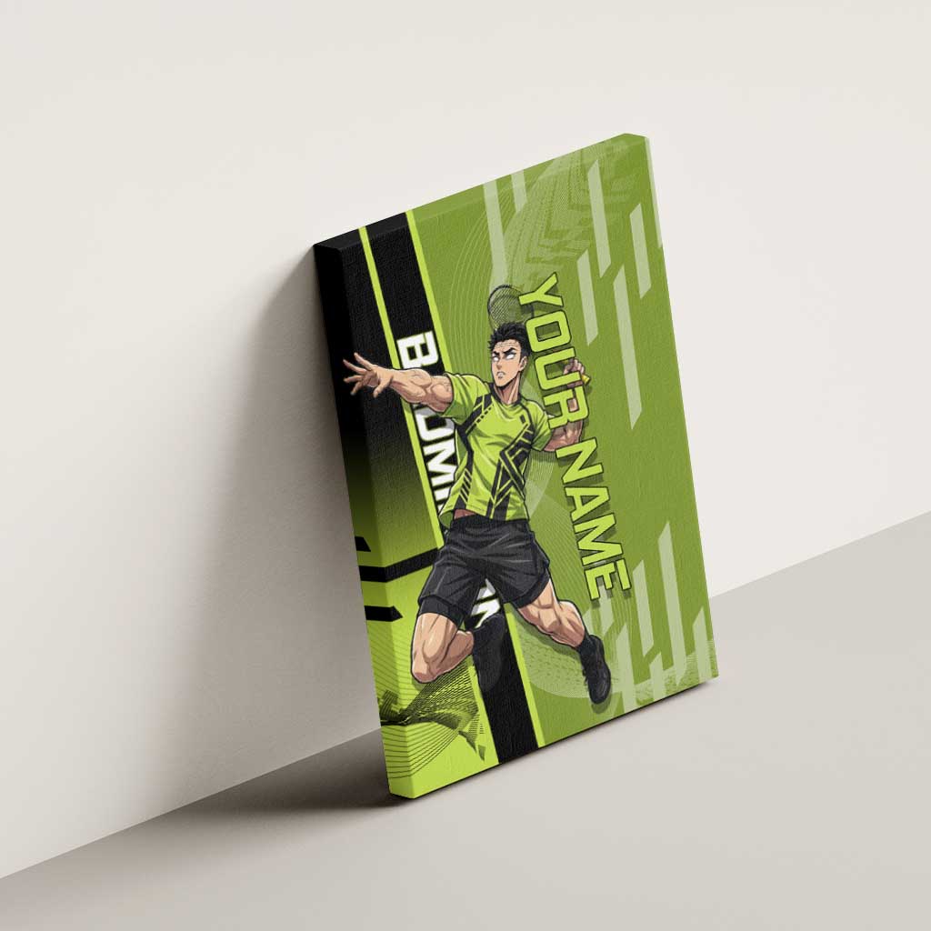 Personalized Gyomei Himejima Demon Slayer Badminton Canvas Wall Art with Racket Action Pose and Green Black Graphic Design - The Mazicc