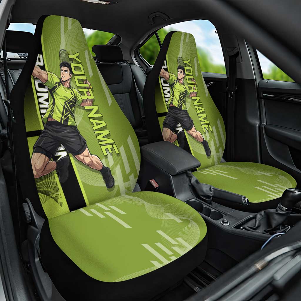 Personalized Gyomei Himejima Demon Slayer Badminton Car Seat Cover with Racket Action Pose and Green Black Graphic Design - The Mazicc