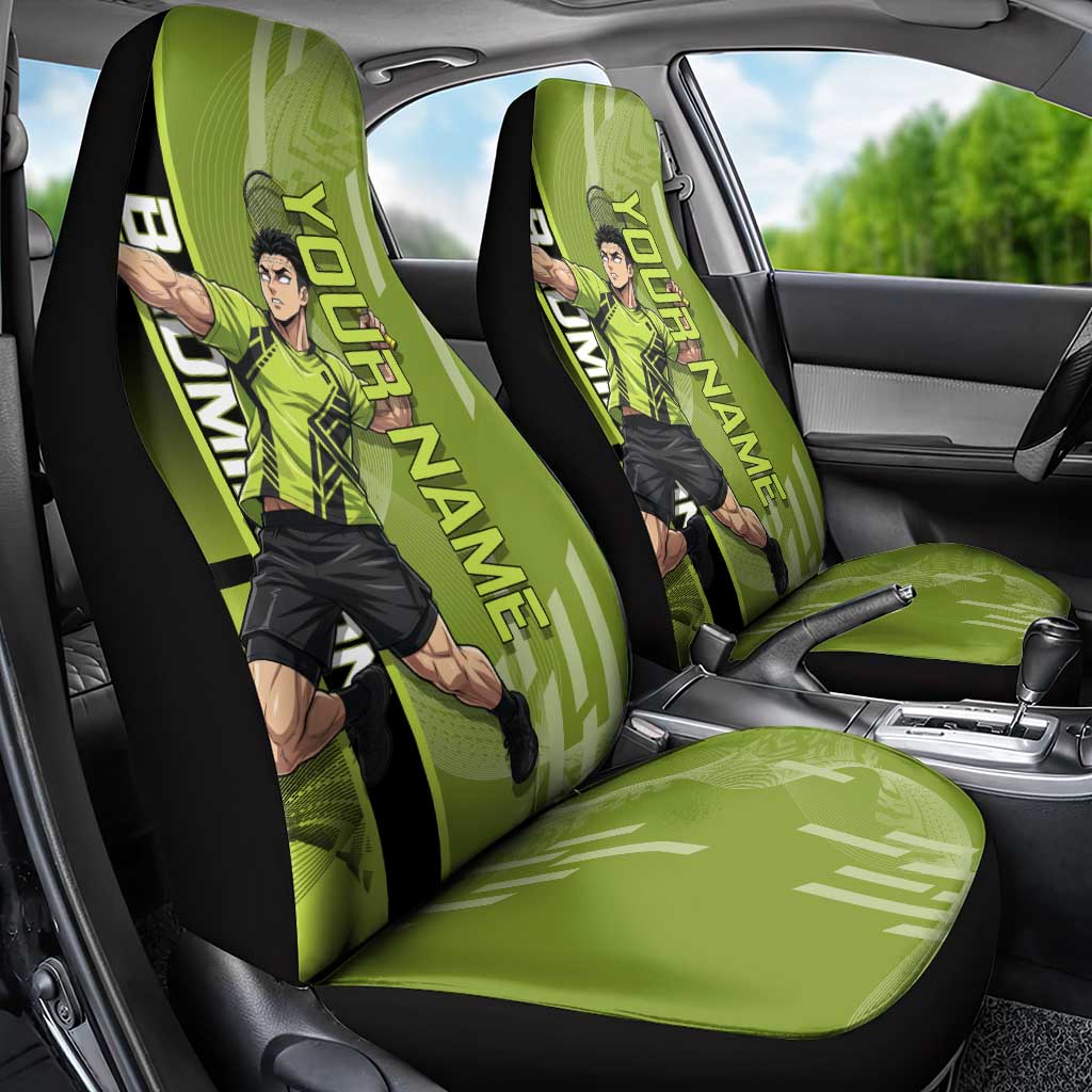 Personalized Gyomei Himejima Demon Slayer Badminton Car Seat Cover with Racket Action Pose and Green Black Graphic Design - The Mazicc