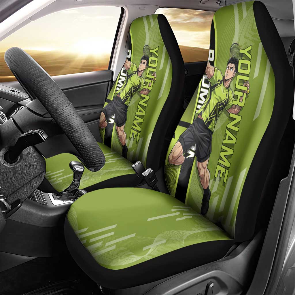 Personalized Gyomei Himejima Demon Slayer Badminton Car Seat Cover with Racket Action Pose and Green Black Graphic Design - The Mazicc