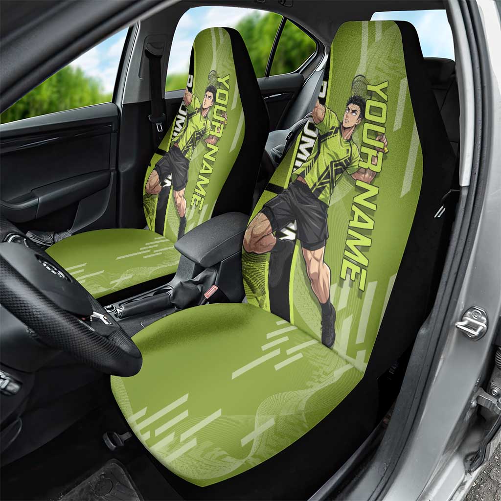 Personalized Gyomei Himejima Demon Slayer Badminton Car Seat Cover with Racket Action Pose and Green Black Graphic Design - The Mazicc