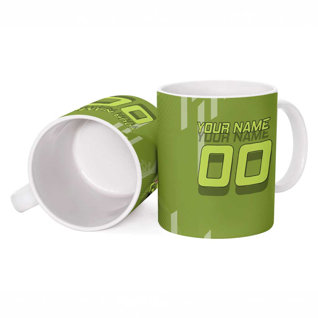 Personalized Gyomei Himejima Demon Slayer Badminton Ceramic Mug with Racket Action Pose and Green Black Graphic Design - The Mazicc