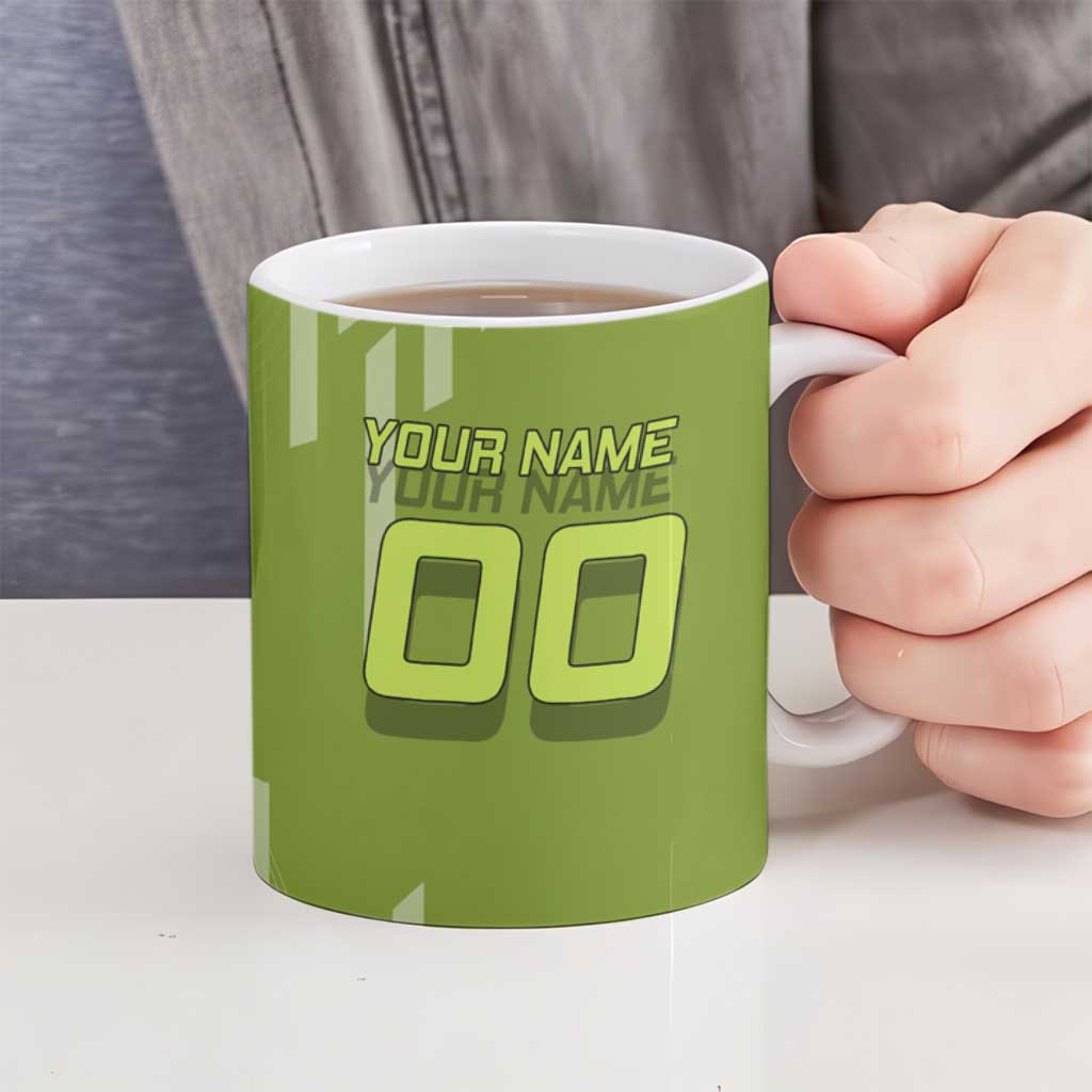 Personalized Gyomei Himejima Demon Slayer Badminton Ceramic Mug with Racket Action Pose and Green Black Graphic Design - The Mazicc
