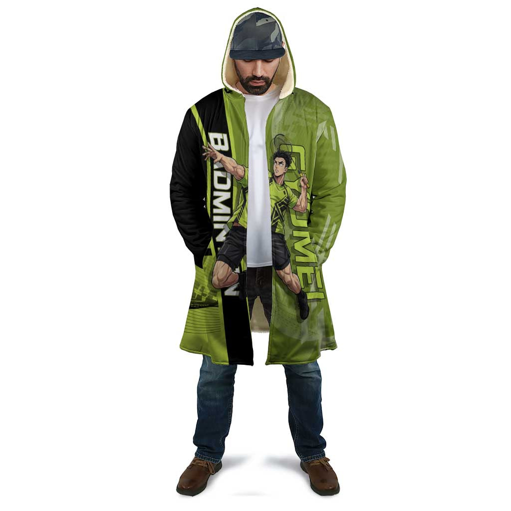 Personalized Gyomei Himejima Demon Slayer Badminton Cloak with Racket Action Pose and Green Black Graphic Design - The Mazicc