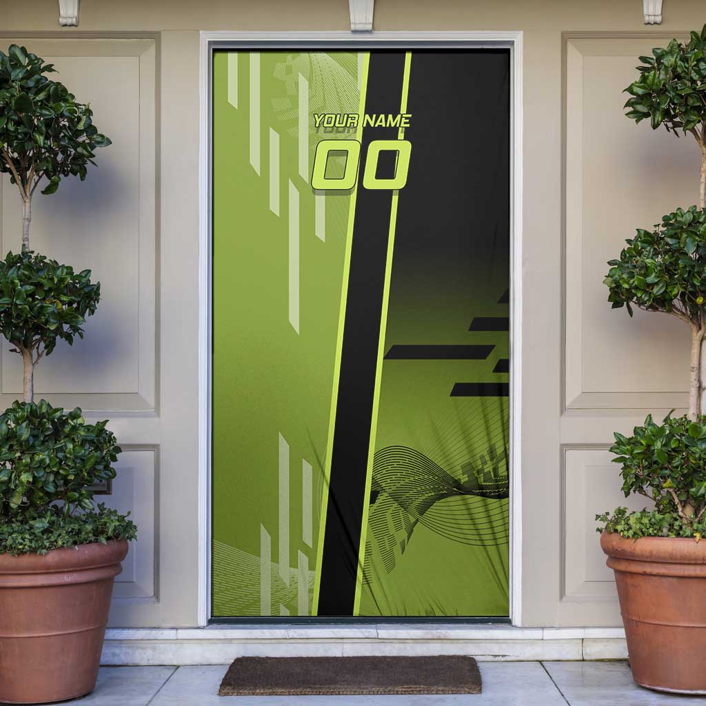 Personalized Gyomei Himejima Demon Slayer Badminton Door Cover with Racket Action Pose and Green Black Graphic Design - The Mazicc