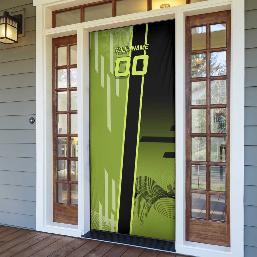 Personalized Gyomei Himejima Demon Slayer Badminton Door Cover with Racket Action Pose and Green Black Graphic Design - The Mazicc