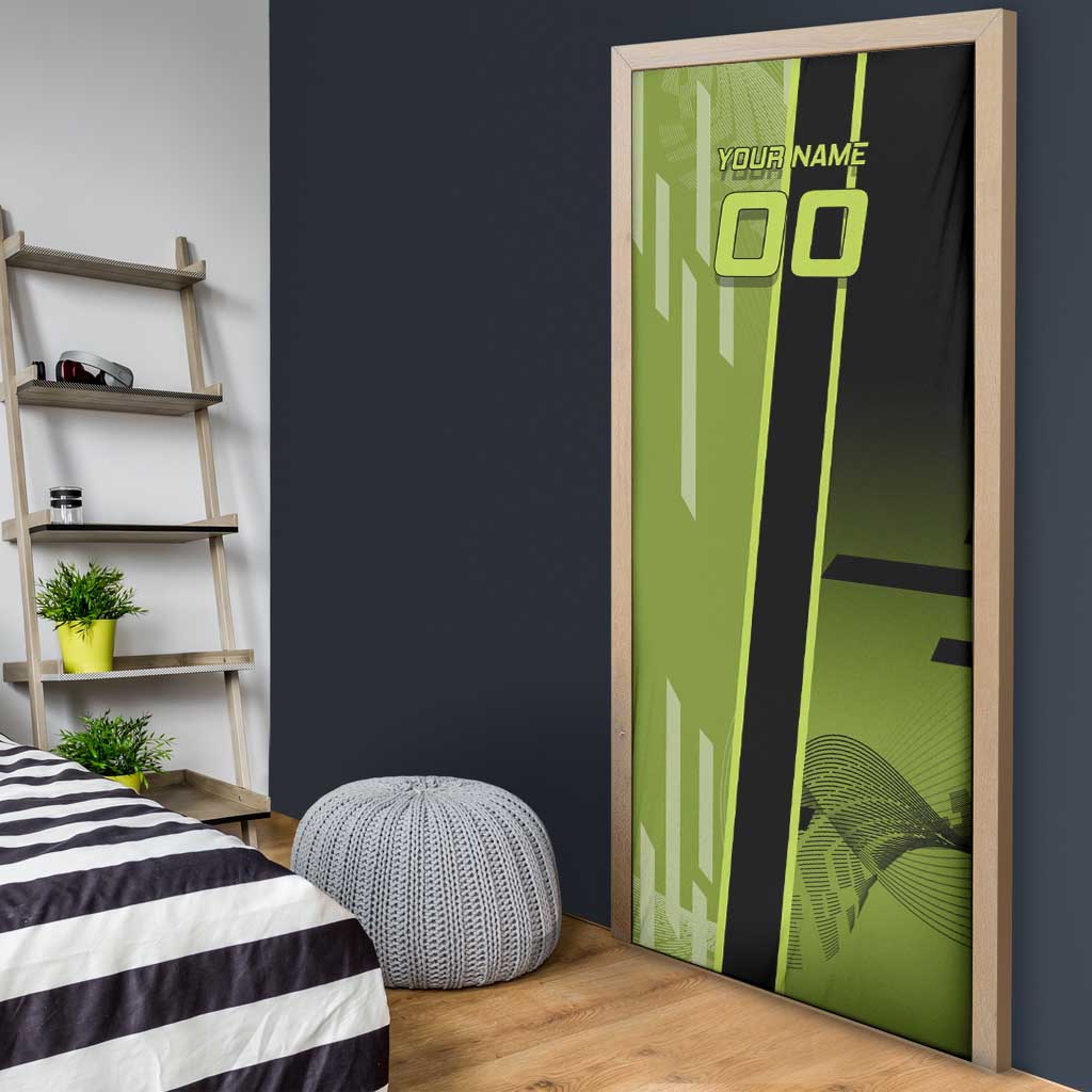 Personalized Gyomei Himejima Demon Slayer Badminton Door Cover with Racket Action Pose and Green Black Graphic Design - The Mazicc