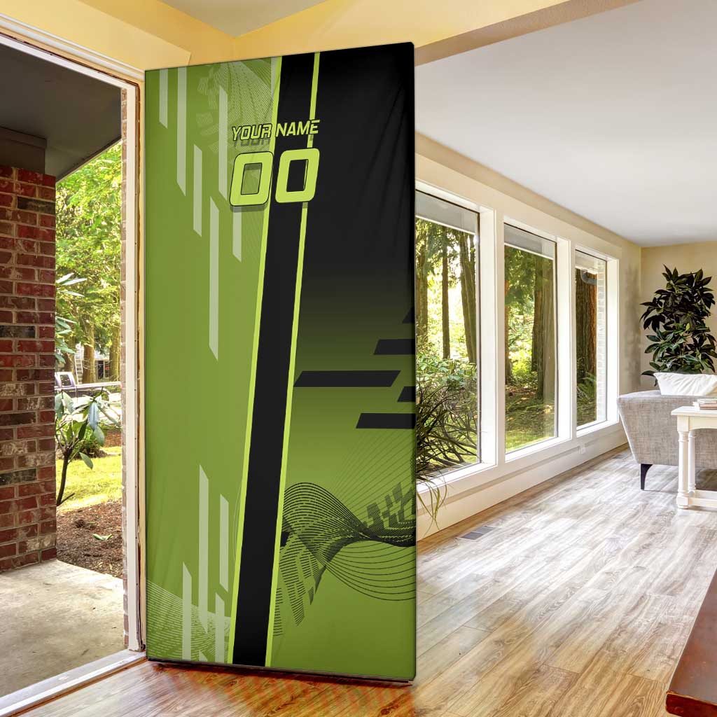 Personalized Gyomei Himejima Demon Slayer Badminton Door Cover with Racket Action Pose and Green Black Graphic Design - The Mazicc